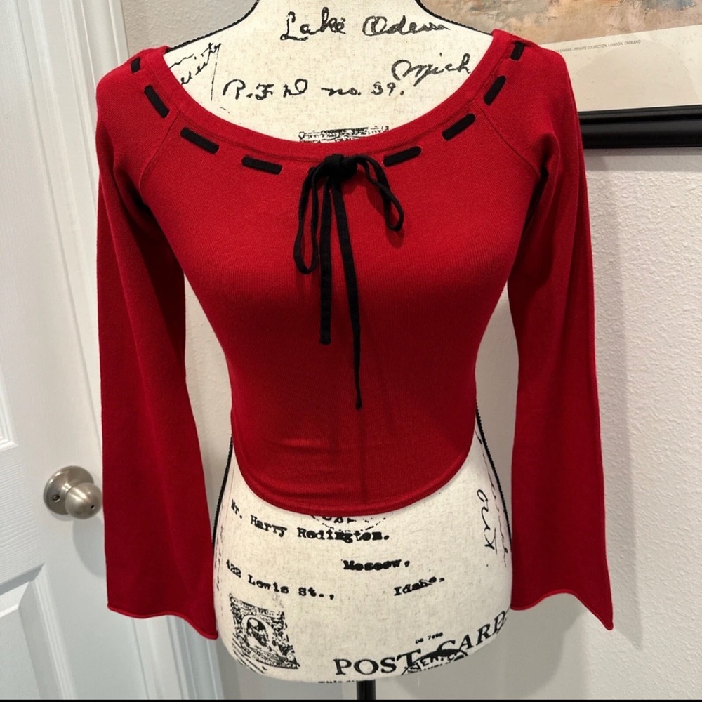 Garage Women's Red Long-Sleeve Tie-Front Top
